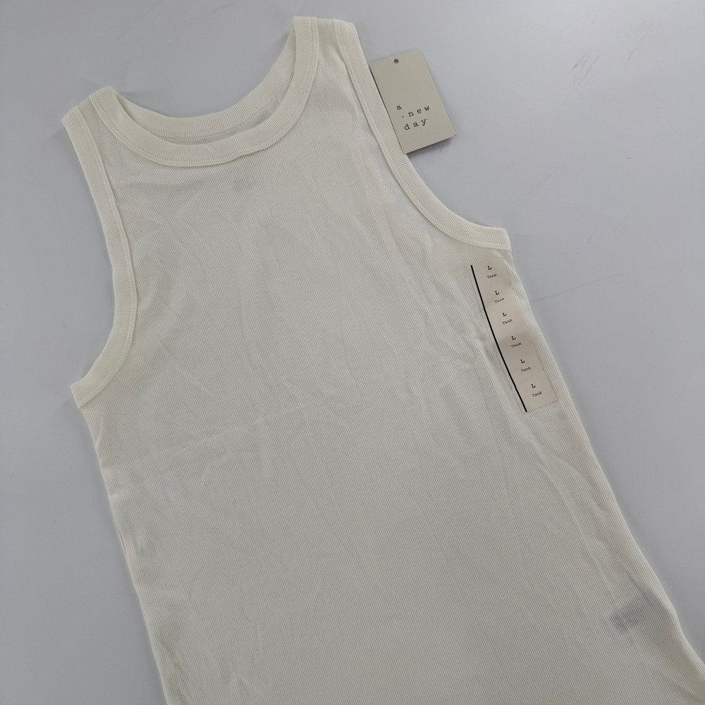 A New Day Ribbed Tank Top Modern Women Size Large White Cotton Modal Spandex NWT
